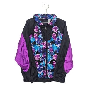 Basic Editions Black and Purple Floral Bomber Jacket